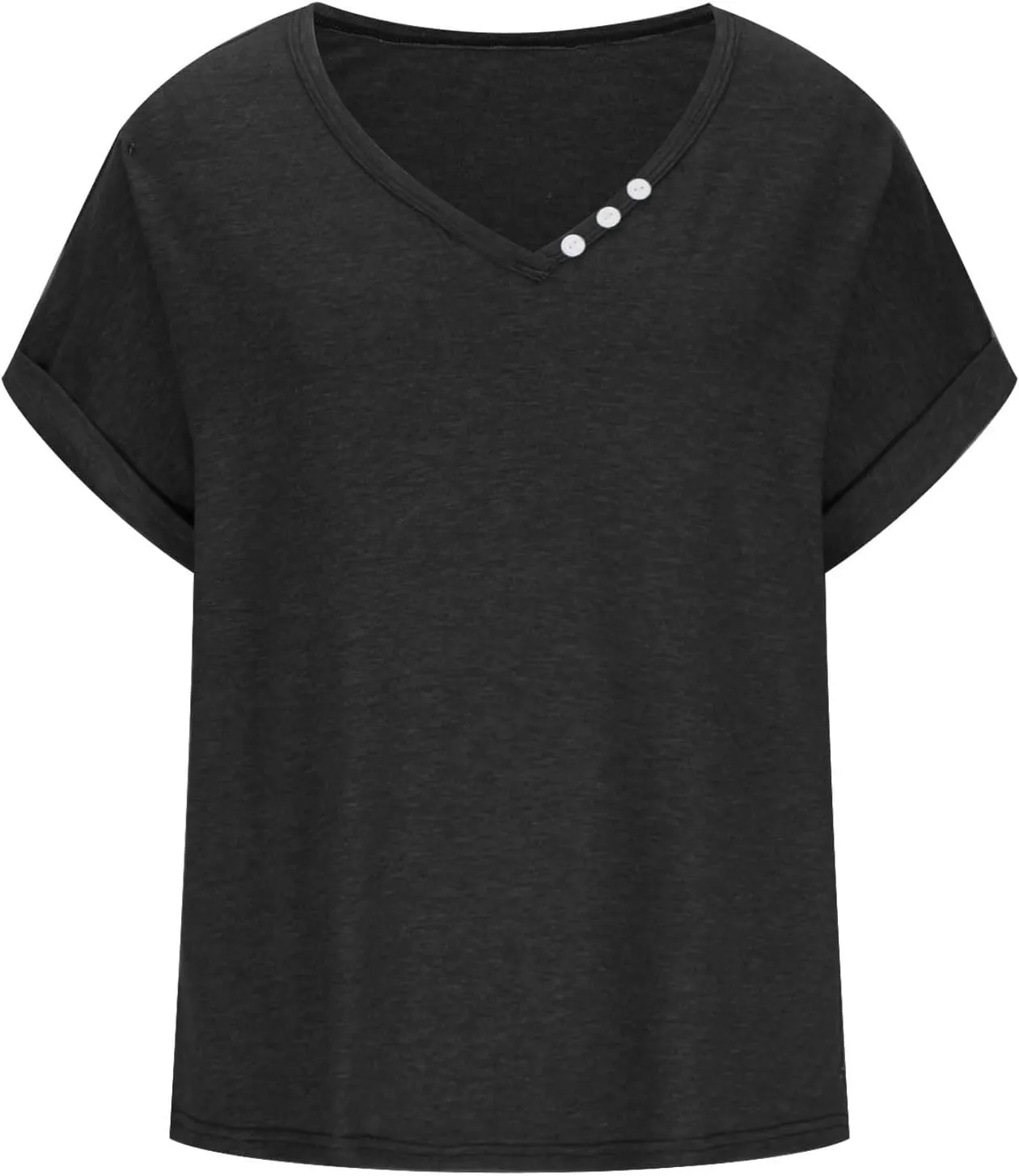 Womens Henley Shirt Buttons Decor Short Sleeve Tunic Tops Blouses for Women 2024 Summer Loose Fit Solid T Shirts