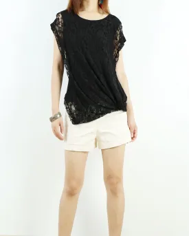 Womens short sleeve hoodie Top, lace modal t-shirt, customized T-shirt, asymmetry clothing, Boho t-shirt, Sleeveless top(Y3118S)