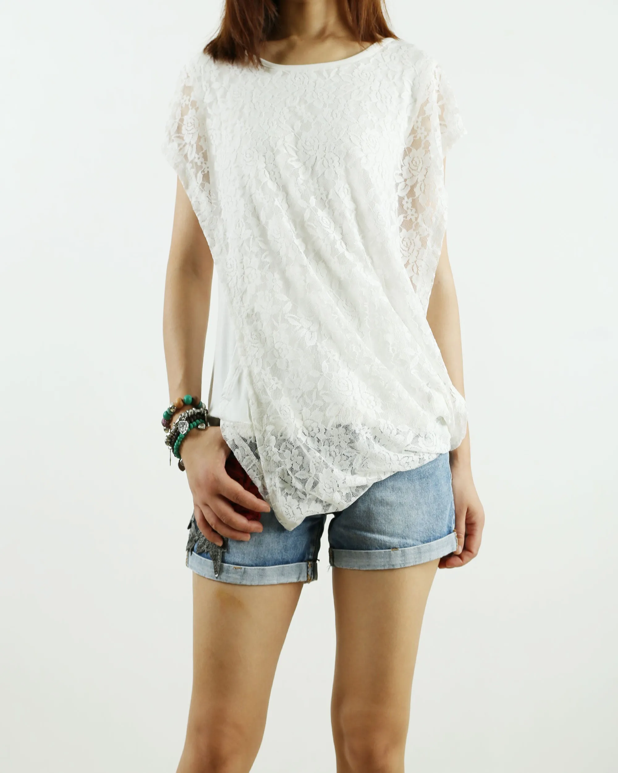 Womens short sleeve hoodie Top, lace modal t-shirt, customized T-shirt, asymmetry clothing, Boho t-shirt, Sleeveless top(Y3118S)