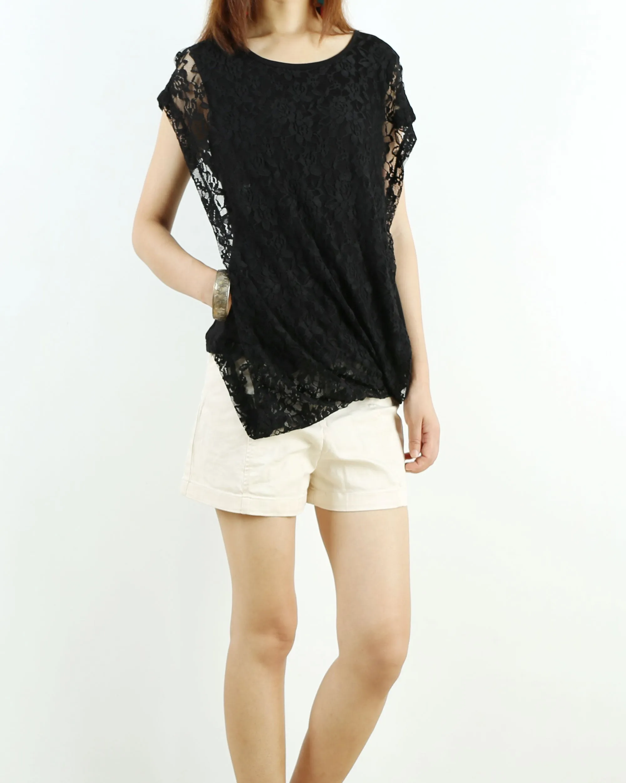 Womens short sleeve hoodie Top, lace modal t-shirt, customized T-shirt, asymmetry clothing, Boho t-shirt, Sleeveless top(Y3118S)