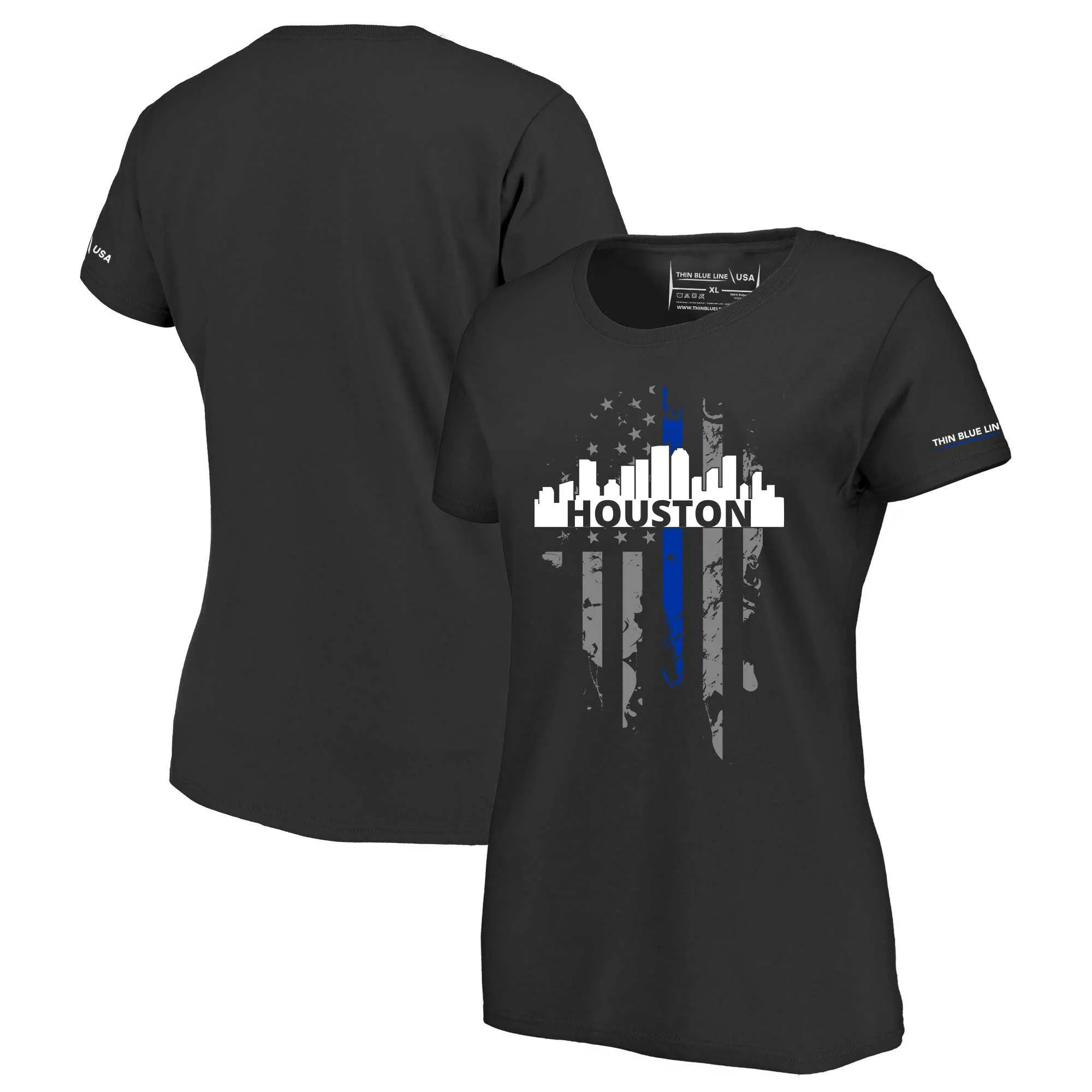Women's T-Shirt, Thin Blue Line Houston Skyline