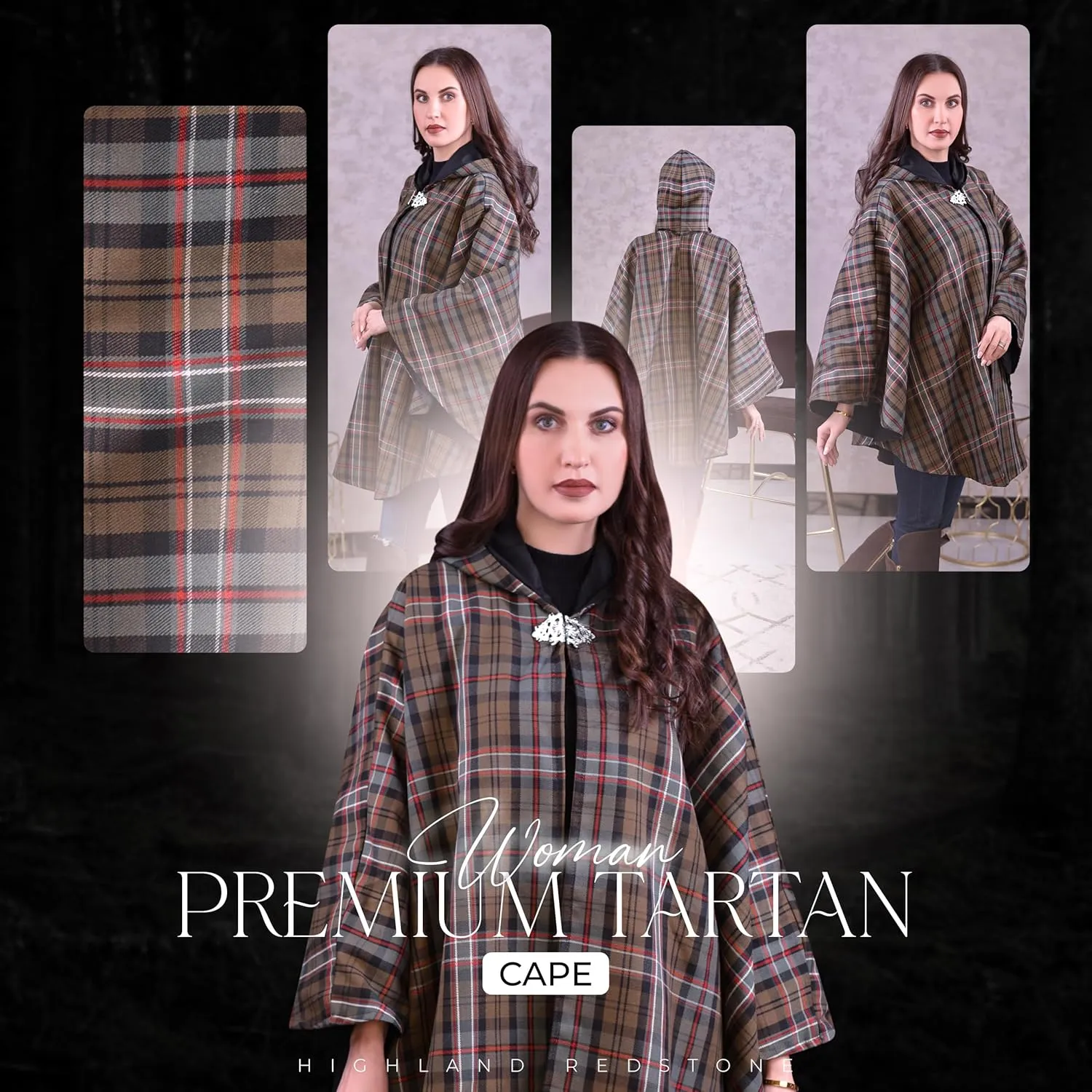 Women's Vintage Plaid Knitted Scottish Cape Traditional Cardigan