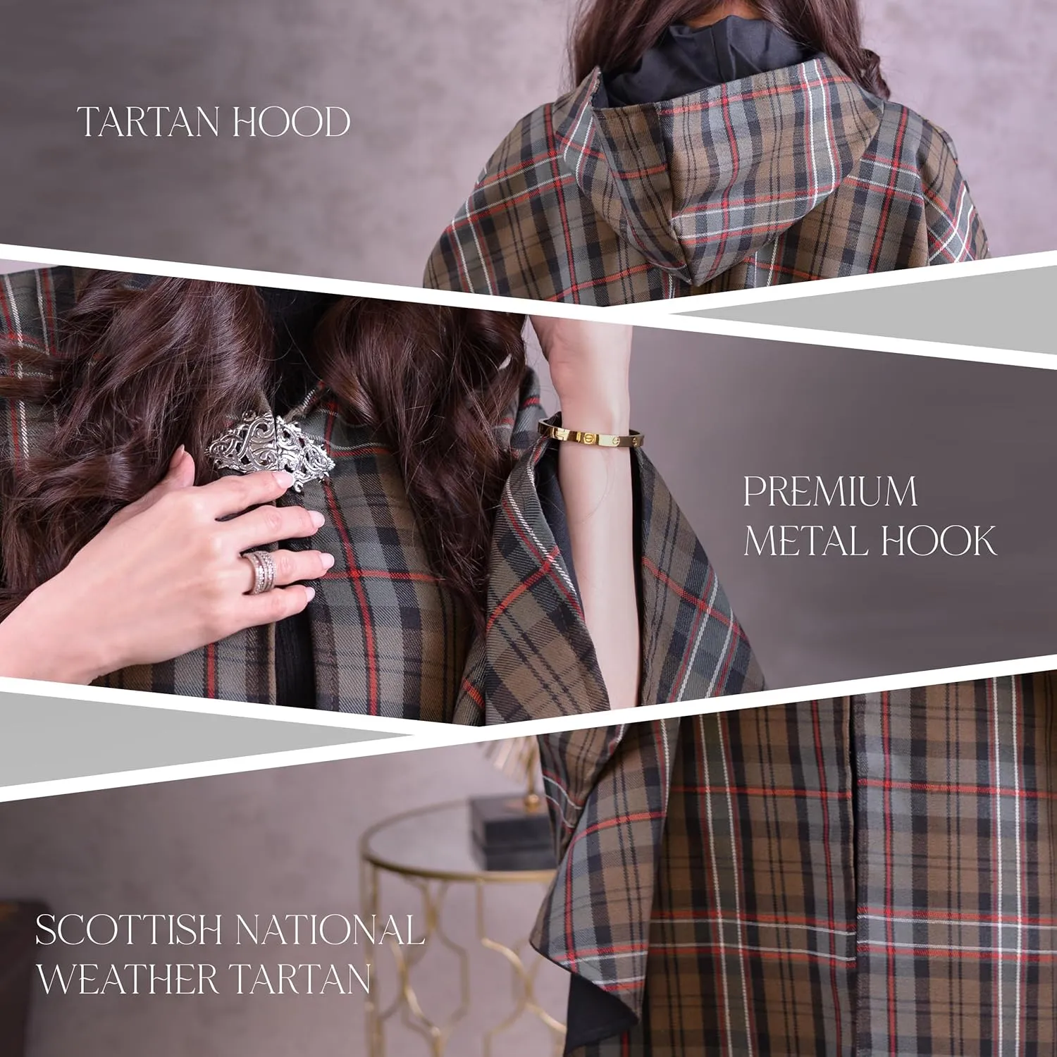 Women's Vintage Plaid Knitted Scottish Cape Traditional Cardigan