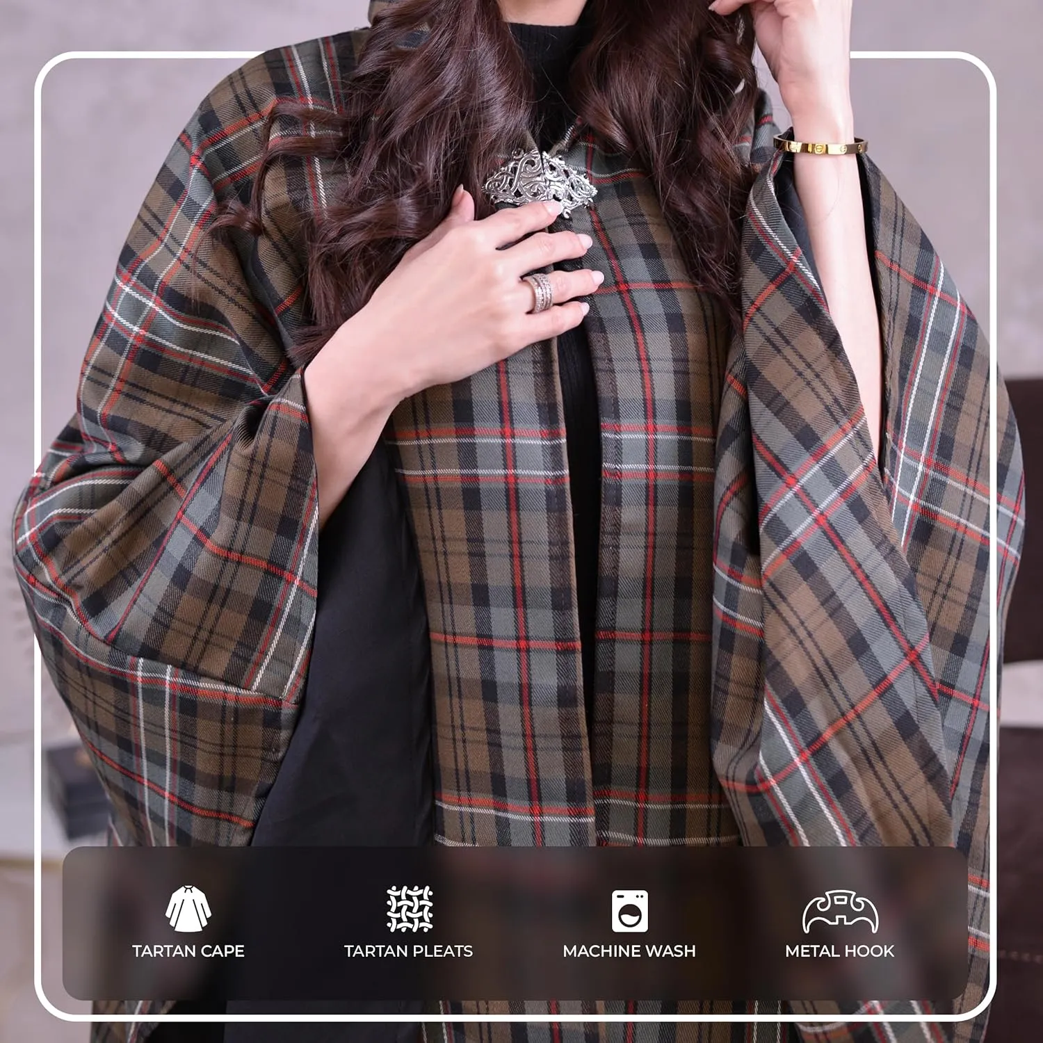 Women's Vintage Plaid Knitted Scottish Cape Traditional Cardigan