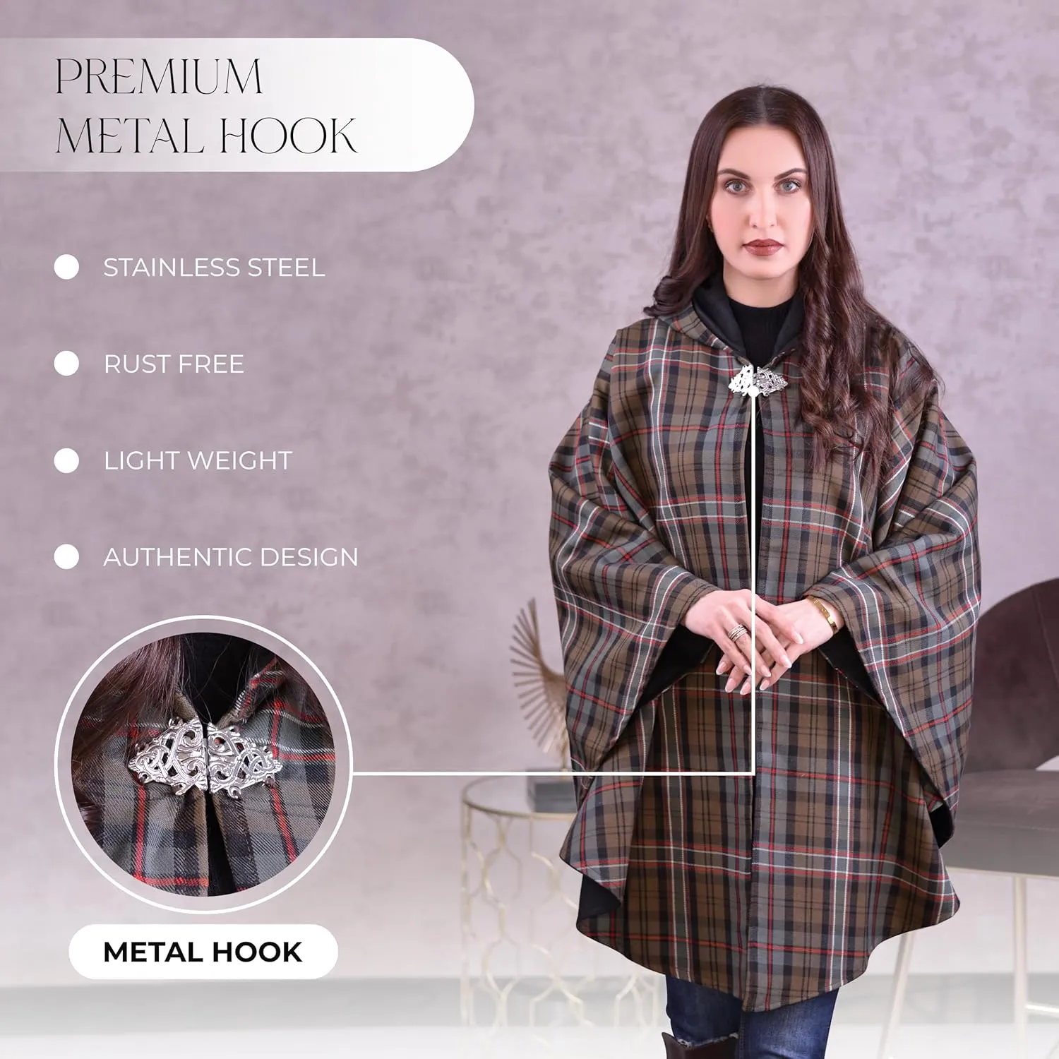 Women's Vintage Plaid Knitted Scottish Cape Traditional Cardigan