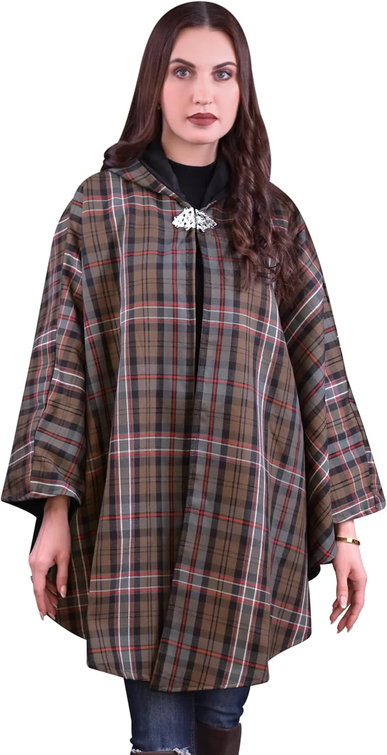 Women's Vintage Plaid Knitted Scottish Cape Traditional Cardigan