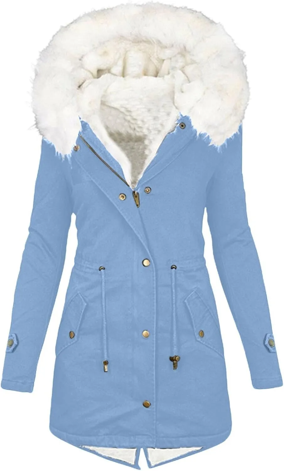 Women's Warm Winter Coat Snow Ski Jacket Fleece Lined Military Jacket Women Faux Fur Hooded Coat Puffer Down Jacket