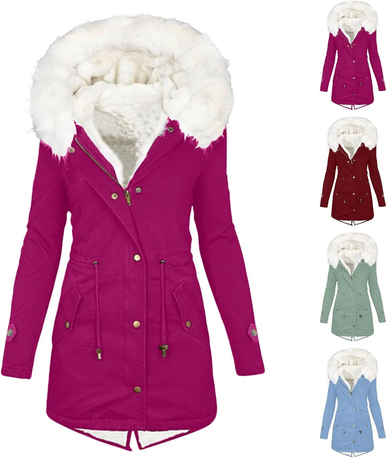 Women's Warm Winter Coat Snow Ski Jacket Fleece Lined Military Jacket Women Faux Fur Hooded Coat Puffer Down Jacket