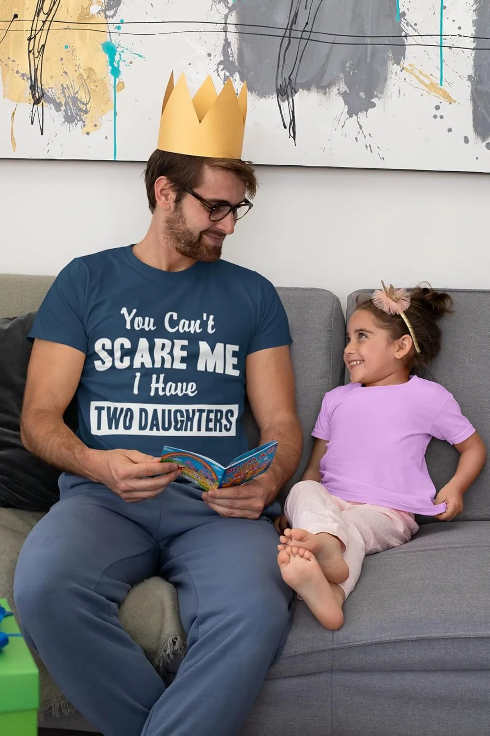 You Can't Scare Me, I Have Two Daughters Funny Dad Daddy T-Shirt, Father's Day T Shirt with Cute Joke for Men