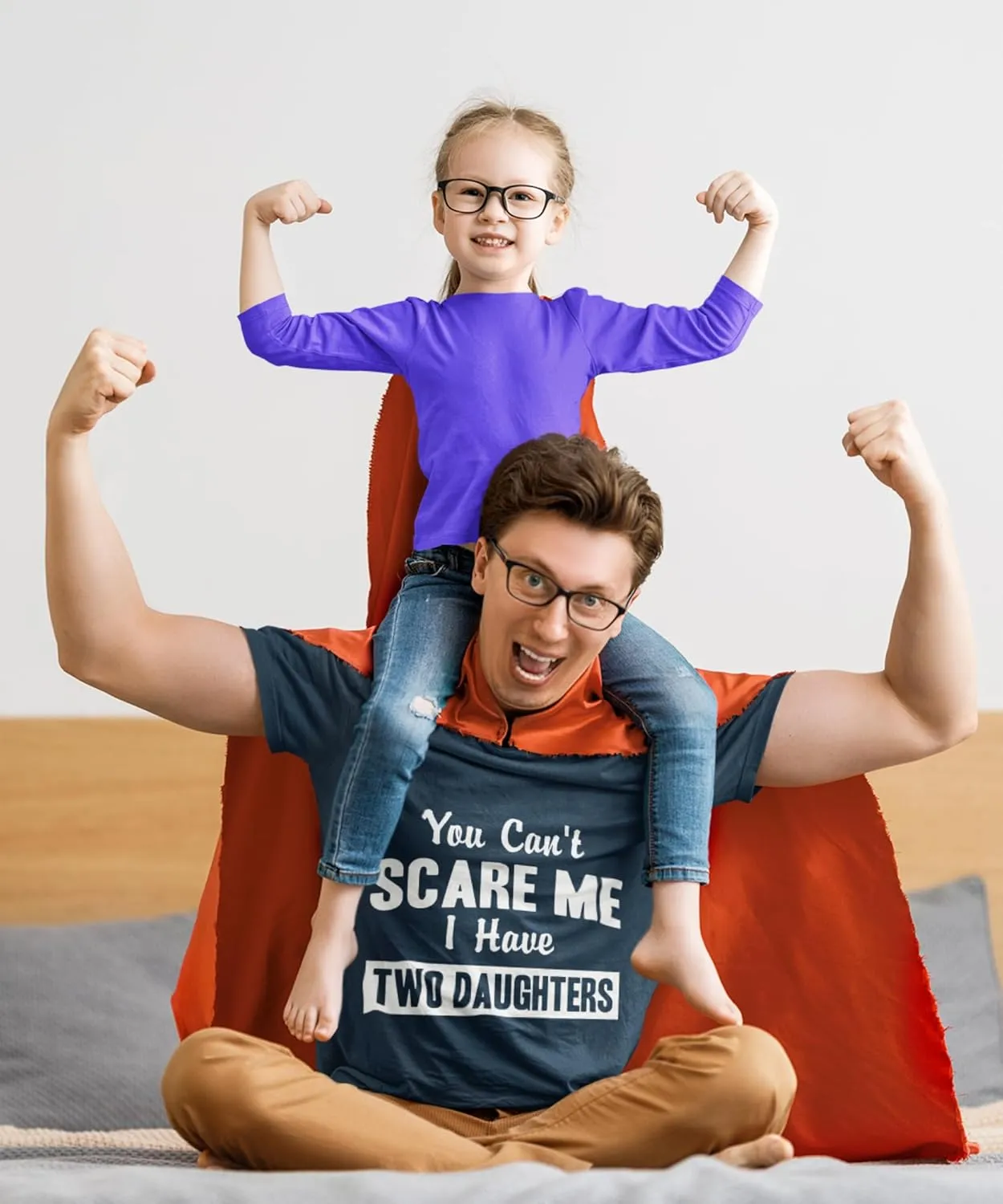 You Can't Scare Me, I Have Two Daughters Funny Dad Daddy T-Shirt, Father's Day T Shirt with Cute Joke for Men