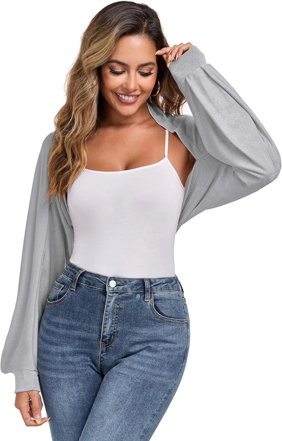 ZAFUL Women's Sheer Shrug Y2K Long Sleeve Cardigans 2025 Irregular Tie Front Bolera