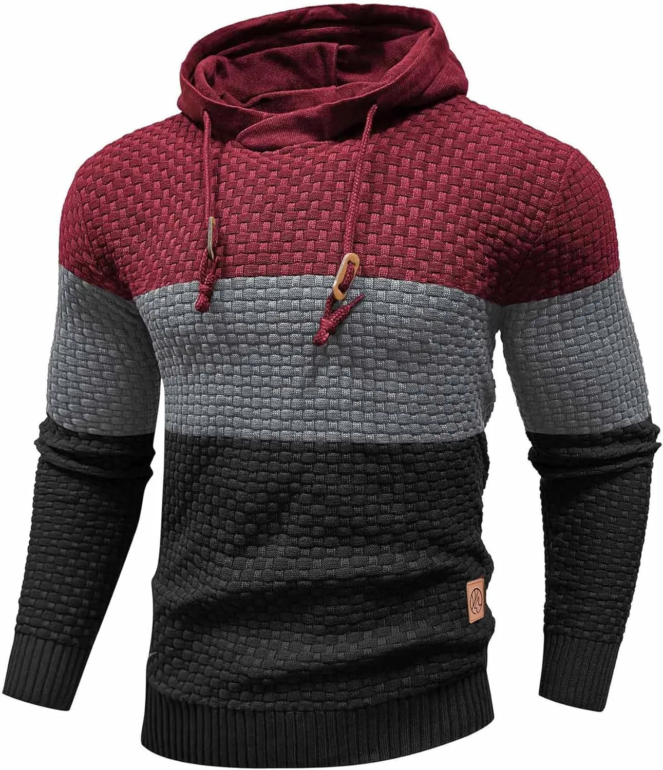 Zaitun Mens Hooded Sweatshirt Long Sleeve Solid Knitted Hoodie Pullover Sweater