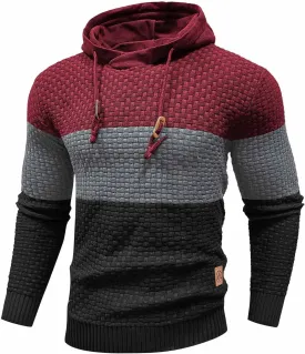 Zaitun Mens Hooded Sweatshirt Long Sleeve Solid Knitted Hoodie Pullover Sweater